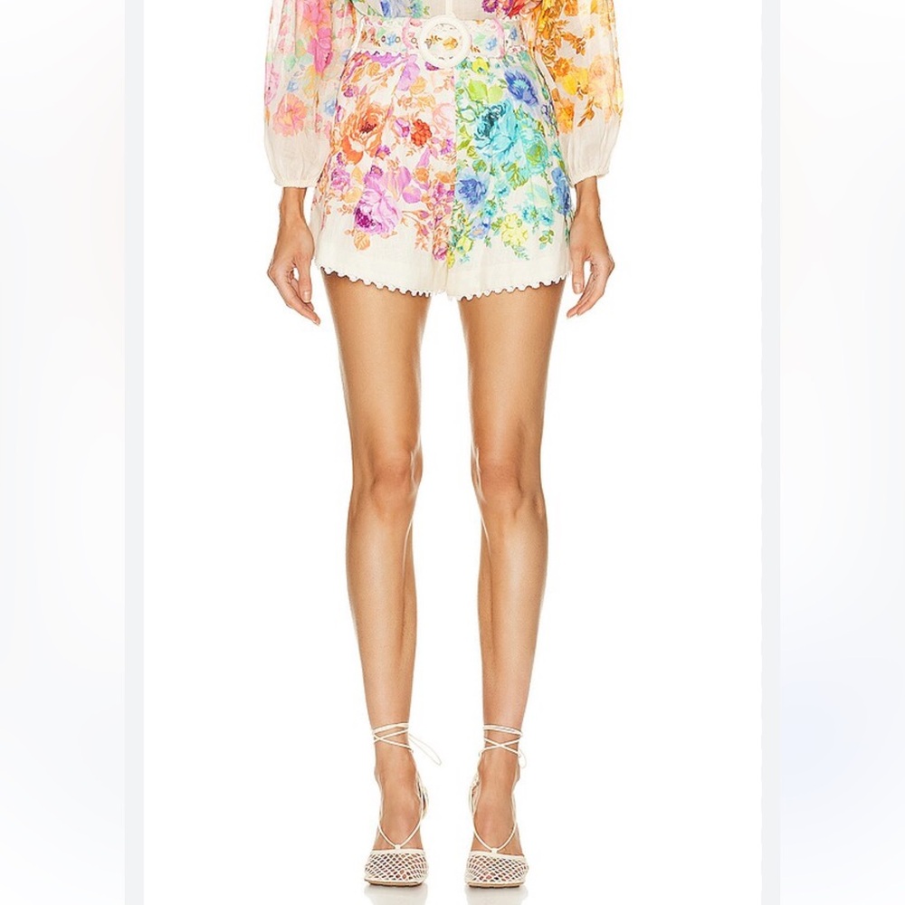 Zimmermann High Waist Floral Shorts - Cream and Multicolor - Picture 2 of 8